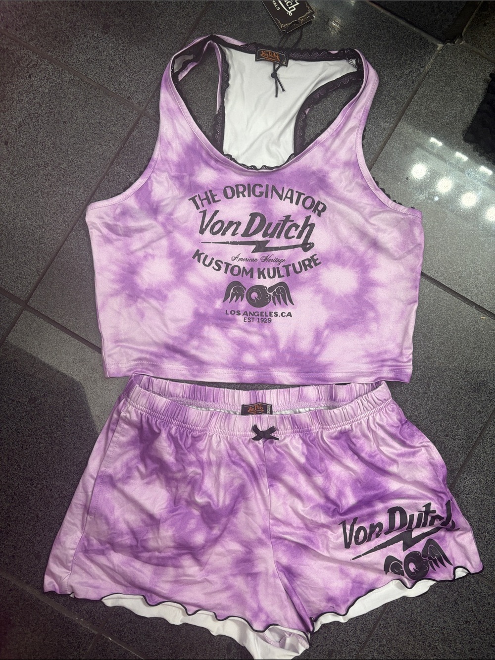 Von Dutch Purple Tie-Dye Racerback Tank & Shorts Sleep Set